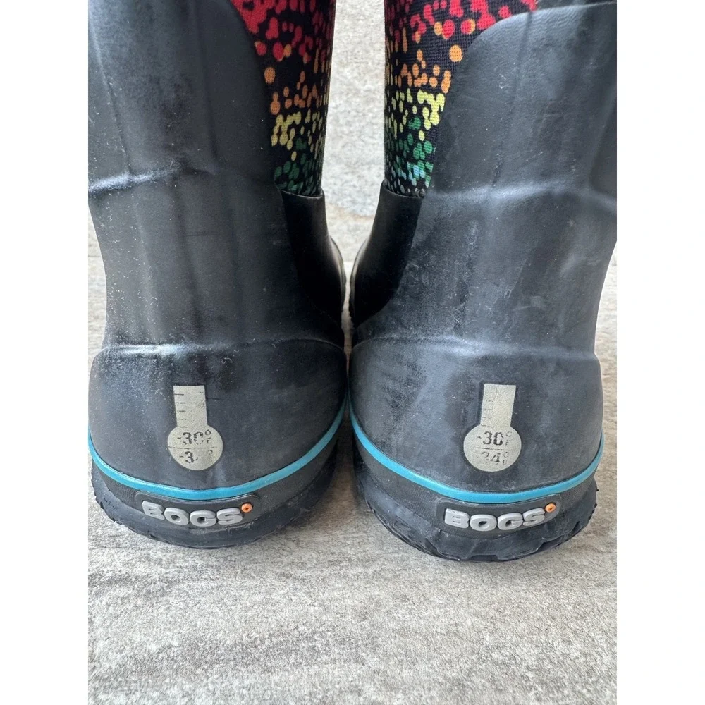 Bogs Youth Classic Rain Snow Boots Black Rainbow Insulated Waterproof Sz 5 EU 38